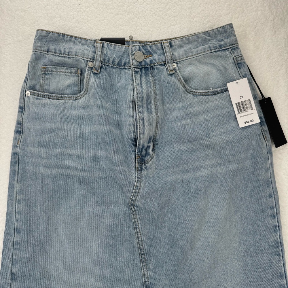 BlankNYC Denim Maxi Skirt Front Slit Light Wash Sz 27 Vintage Y2K Stretchy NWT - Picture 3 of 13